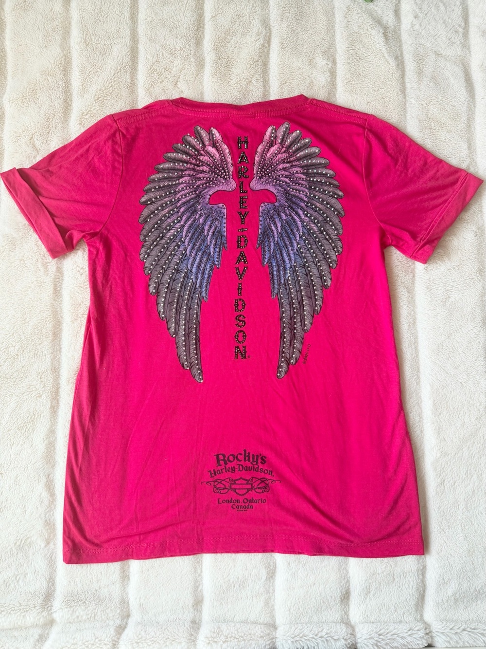 Harley Davidson Rhinestone Angel Wing V-Neck Tee Size Medium